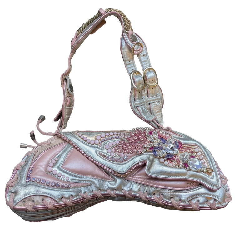 Pink and silver embellished vintage shoulder bag